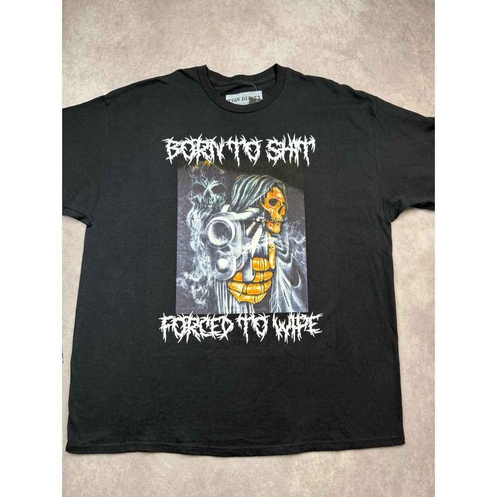 NWT Teen Hearts Born To Shit Forced To Wipe Graphic TShirt Black XXL Grim Reaper